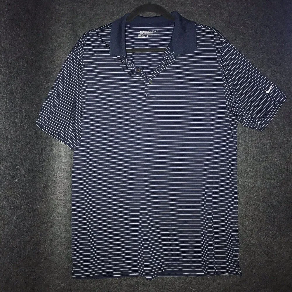 Nike‎ Shirt Golf Tour Performance Mens Large Blue White Stripe Short Sleeve Polo